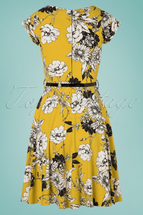 Topvintage Boutique Collection - Kylie Floral Swing Dress Années 50 en Moutarde 5