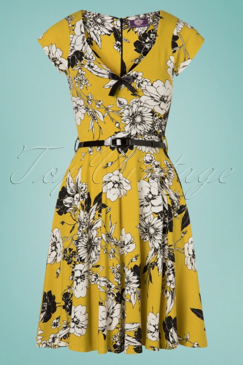 Topvintage Boutique Collection - 50s Kylie Floral Swing Dress in Mustard 2