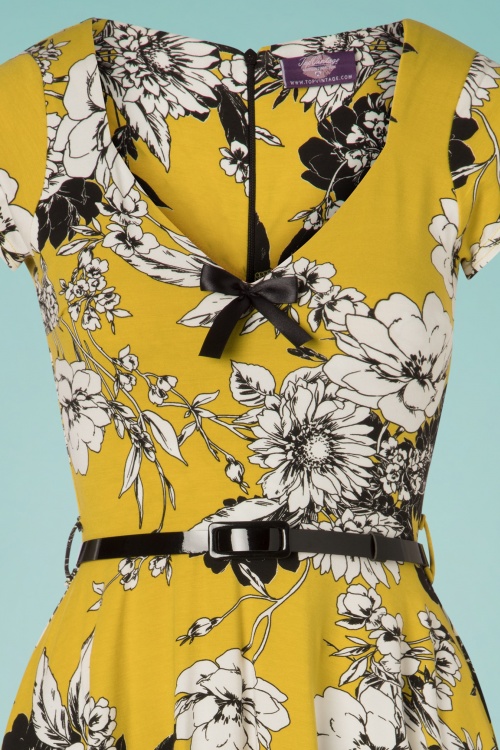 Topvintage Boutique Collection - 50s Kylie Floral Swing Dress in Mustard 3