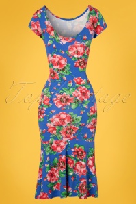 Topvintage Boutique Collection - Beau bloemenpenciljurk in blauw 3