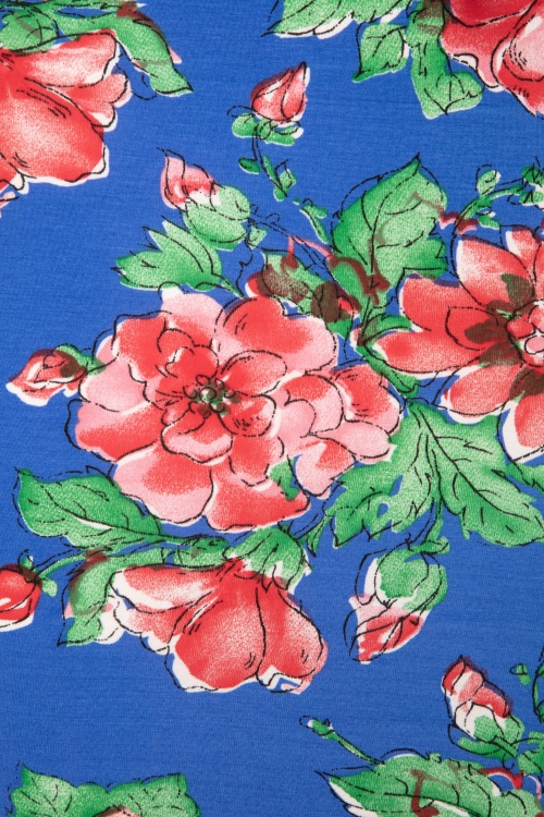 Topvintage Boutique Collection - Beau Floral Pencil Dress Années 50 en Bleu 5