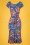 Topvintage Boutique Collection - Beau Floral Pencil Dress Années 50 en Bleu 2