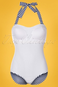 Pussy Deluxe - 50s Maritim Collar Stripes Swimsuit in Navy and White 8