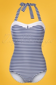 Pussy Deluxe - 50s Maritim Collar Stripes Swimsuit in Navy and White 5