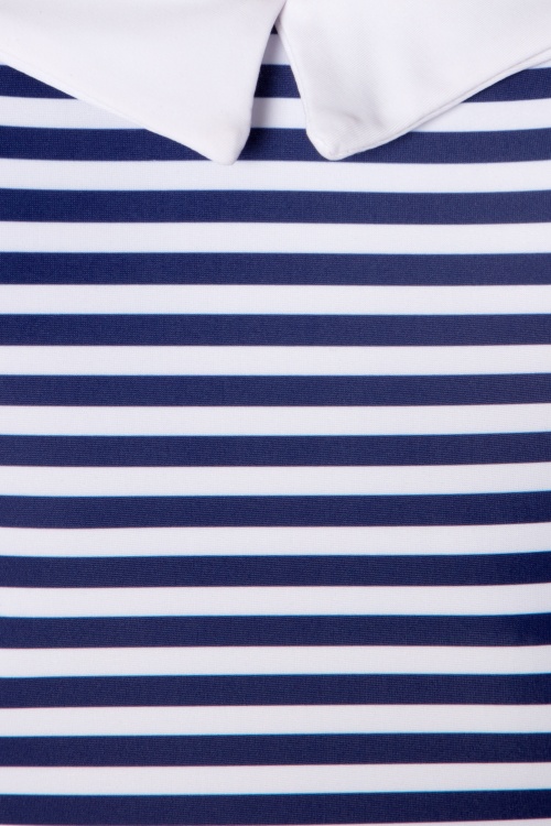 Pussy Deluxe - Maritim-badpak met kraag en strepen in marineblauw en wit 7