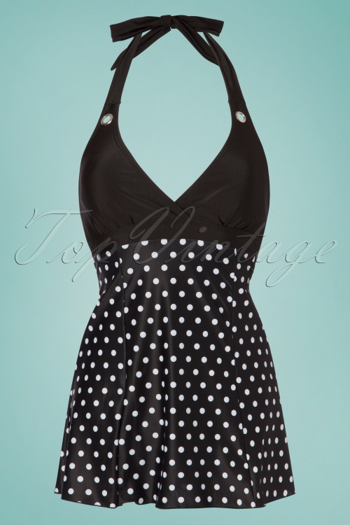 Pussy Deluxe - 50s Mixed Dotties Triangle Swimsuit in Black 2