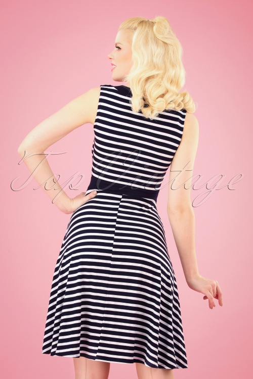 Topvintage Boutique Collection - Malia Stripes Dress Années 50 en Bleu Marine et Blanc 2