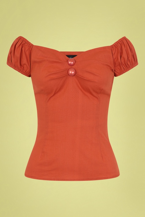 Collectif Clothing - 50s Dolores Top Carmen in Burnt Orange 2