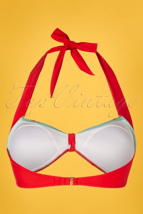 Banned Retro - 50s Lobster Halter Bikini Top in Sage Green and Red 3