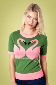 Vixen - Rylee Flamingo Sweater Années 50 en Vert
