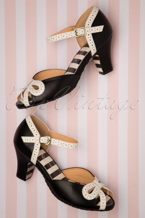 Lola Ramona - 50s Ava Neat Peeptoe Pumps in Black and White