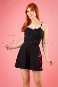 Vixen - 50s Ariel Cherry and Blossom Playsuit in Black
