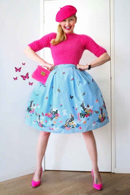 Bunny - 50s Cotton Tail Swing Skirt in Blue