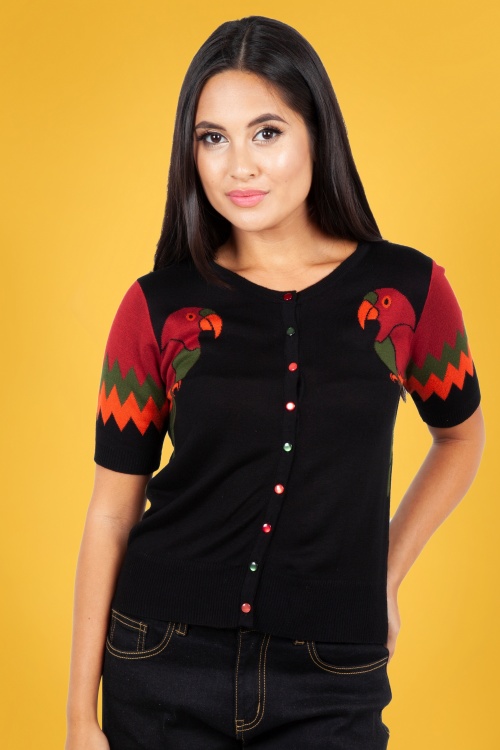 Vixen - 50s Lydia Tropical Bird Cardigan in Black