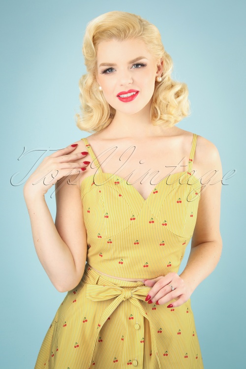 Vixen - 50s Natalie Top in Cherry Stripe Yellow