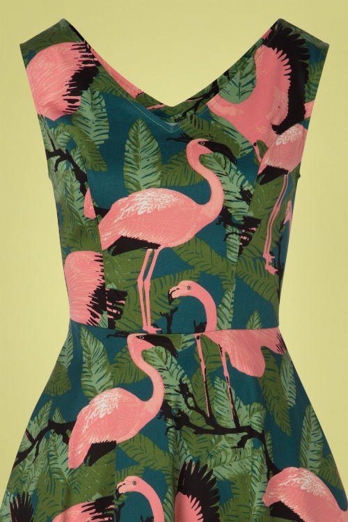 Vixen - 50s Fifi Flamingo Flared Dress in Green 4