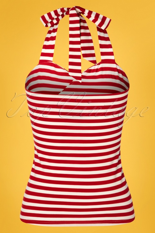 Vixen - 50s Ronnie Halter Top in Red Stripes 3