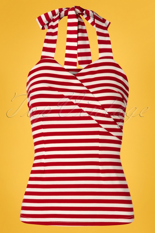 Vixen - 50s Ronnie Halter Top in Red Stripes 2
