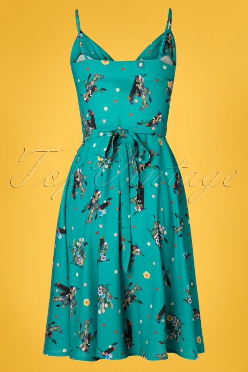 Vixen - 50s Iris Cactus Wrap Dress in Turquoise 6