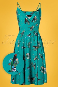 Vixen - 50s Iris Cactus Wrap Dress in Turquoise 2