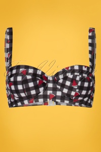 Collectif Clothing - 50s Melon Gingham Balcony Bikini Top in Black and White