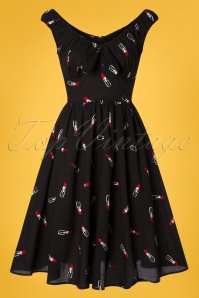 Vixen - 50s Delia Lipstick Embroidery Swing Dress in Black 2