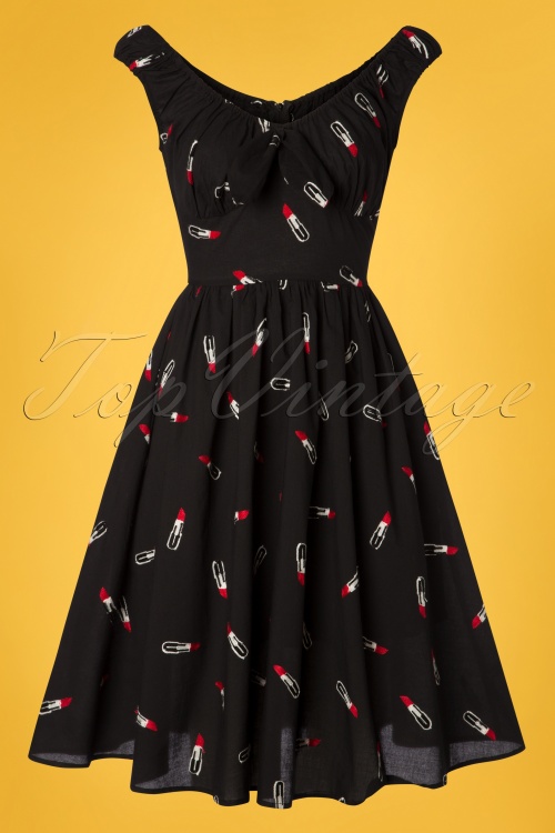 Vixen - Delia Lipstick Embroidery Swing Dress Années 50 en Noir 2