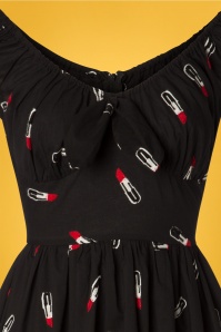 Vixen - 50s Delia Lipstick Embroidery Swing Dress in Black 3