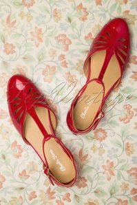 Charlie Stone - 50s Firenze T-Strap Flats in Deep Red 4