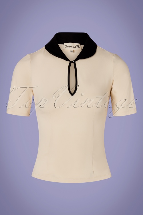 Tatyana - 50s Keynote Top in Ivory and Black