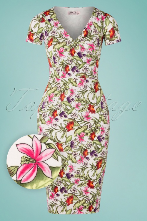 Vintage Chic for Topvintage - Kristy Vintage Bouquet Pencil Dress Années 50 en Blanc 2