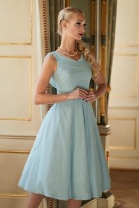 Miss Candyfloss - 50s Cinderella Regina Swing Dress in Light Blue Glitter