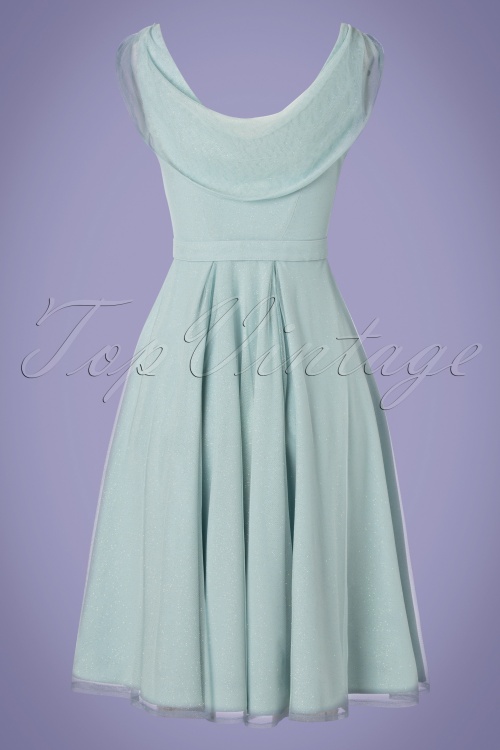 Miss Candyfloss - 50s Cinderella Regina Swing Dress in Light Blue Glitter 5