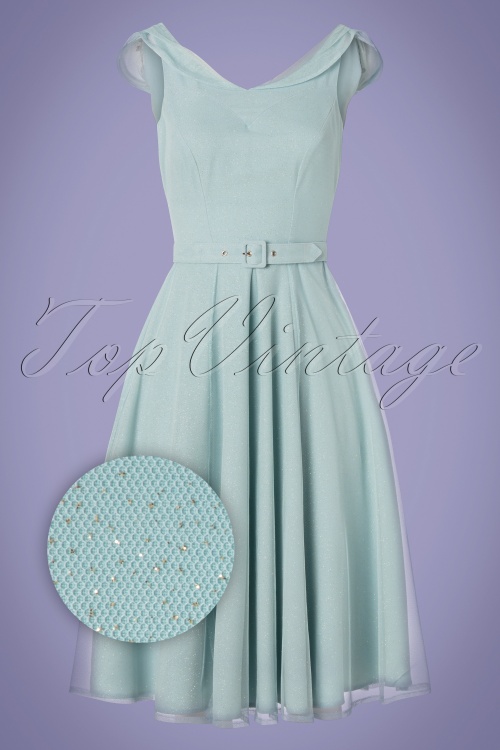 Miss Candyfloss - 50s Cinderella Regina Swing Dress in Light Blue Glitter 2