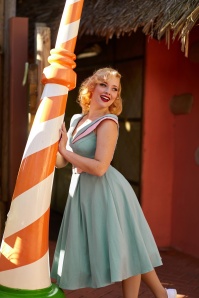 Miss Candyfloss - 50s Drizella Minty Swing Dress in Duck Egg and Pink 3