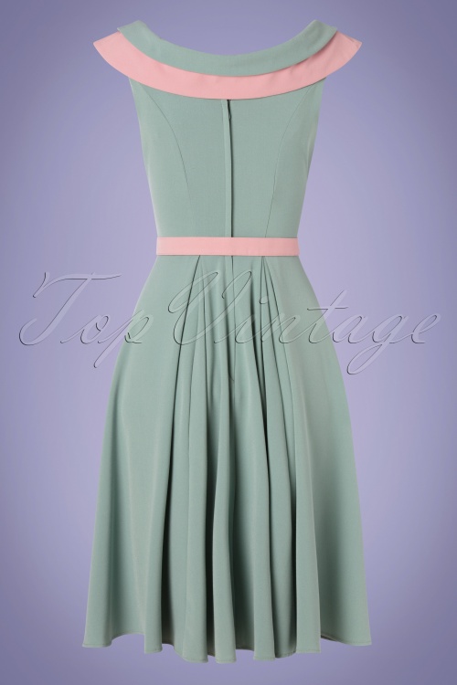 Miss Candyfloss - 50s Drizella Minty Swing Dress in Duck Egg and Pink 6