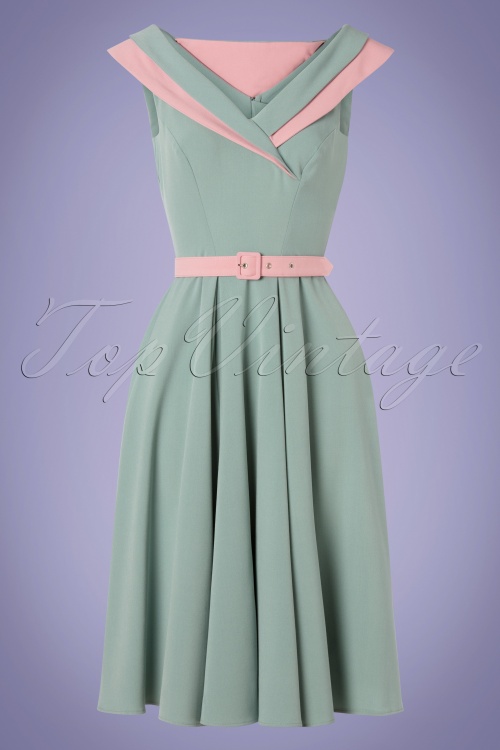 Miss Candyfloss - 50s Drizella Minty Swing Dress in Duck Egg and Pink 2