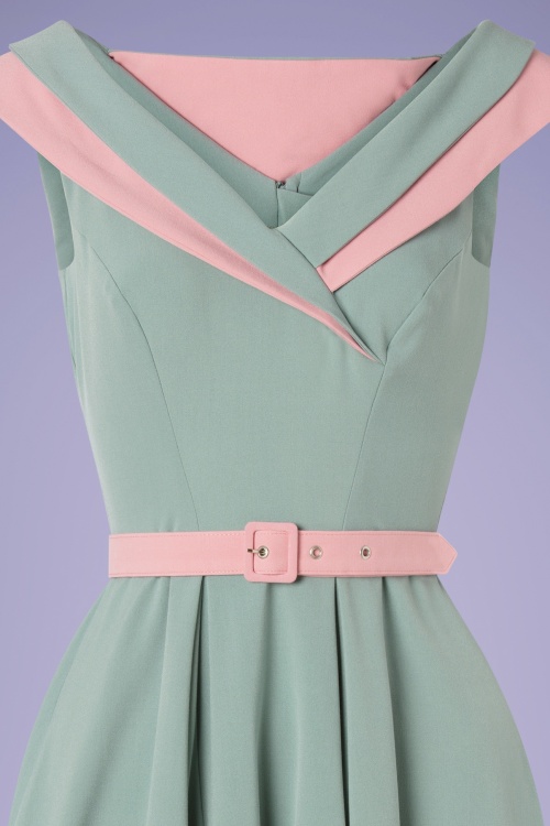 Miss Candyfloss - 50s Drizella Minty Swing Dress in Duck Egg and Pink 4
