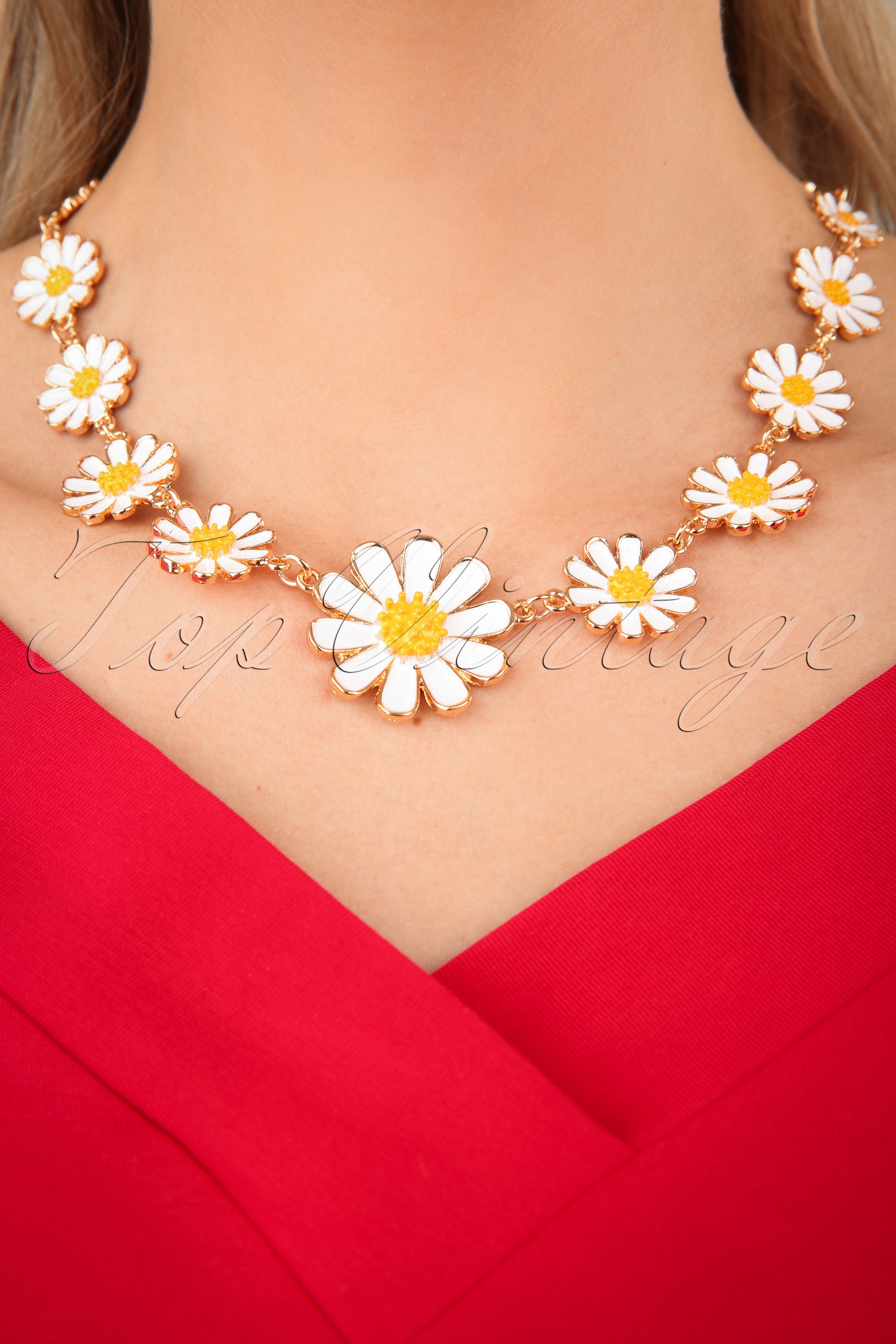 Collectif Clothing - Daisy ketting in wit