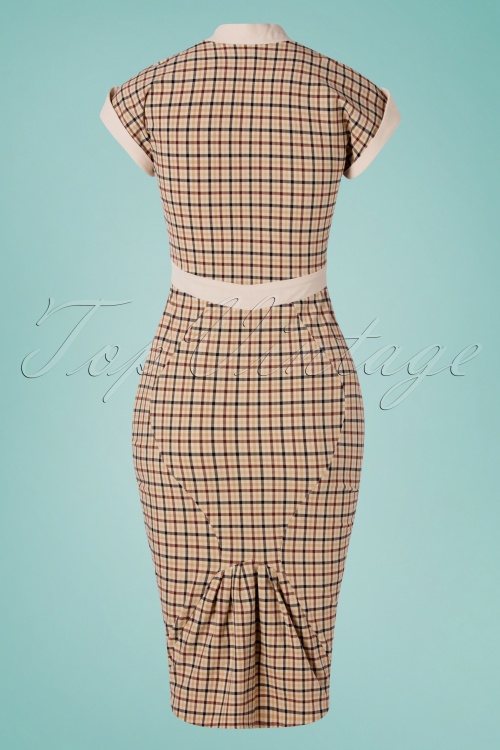 Miss Candyfloss - 50s Tremaine Lee Wiggle Dress in Tan Tartan 5