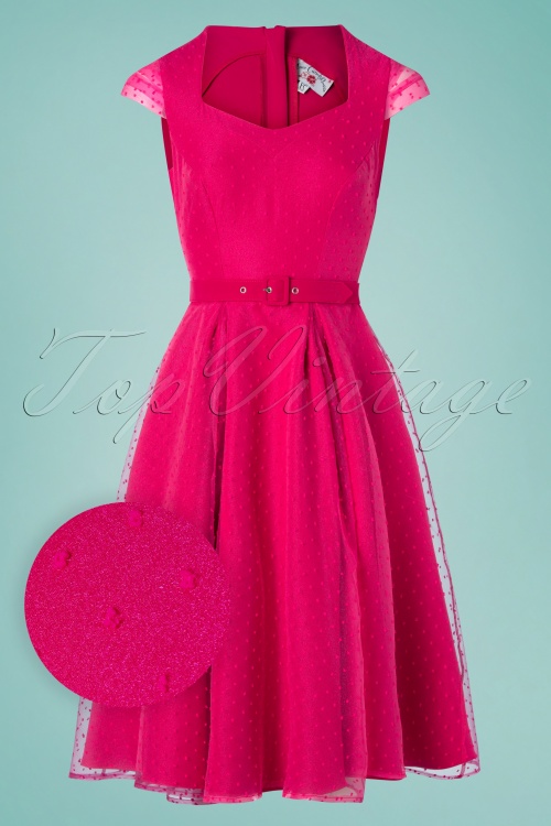 Miss Candyfloss - 50s Celia Polkadot Swing Dress in Magenta Pink 3