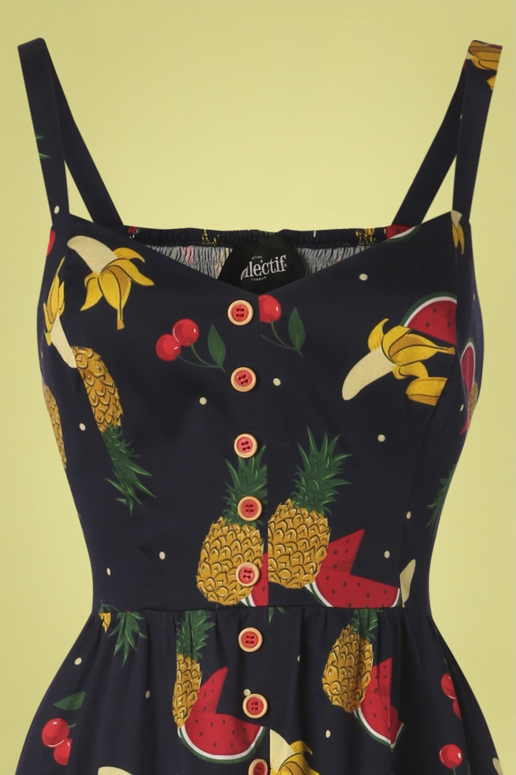 50s Kimberly Polka Fruit Swing Dress in Navy