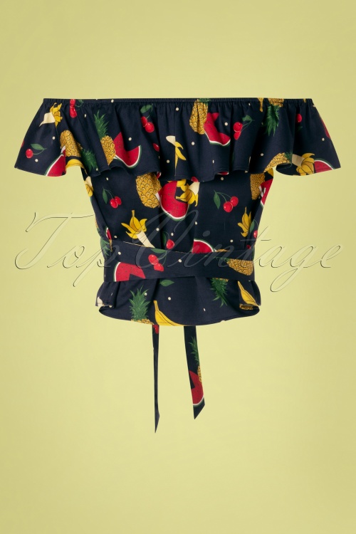 Collectif Clothing - Marietta top met polkafruit en ruches in marineblauw 3