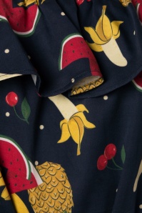 Collectif Clothing - Marietta Polka Fruit Frill Top Années 50 en Bleu Marine 4