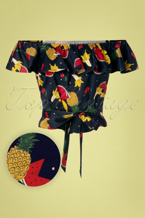 Collectif Clothing - Marietta Polka Fruit Rüschentop in Navy 2