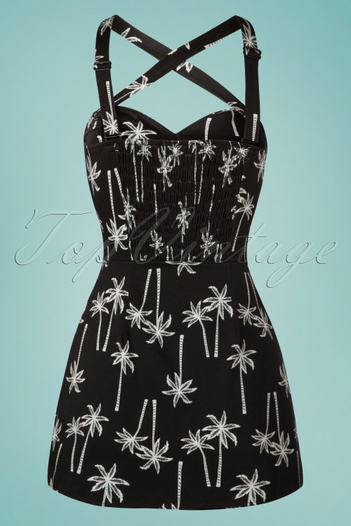 Collectif Clothing - 50s Mahina Vintage Palm Playsuit in Black 3