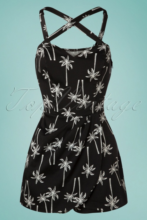Collectif Clothing - Mahina Vintage Palm Playsuit in Schwarz