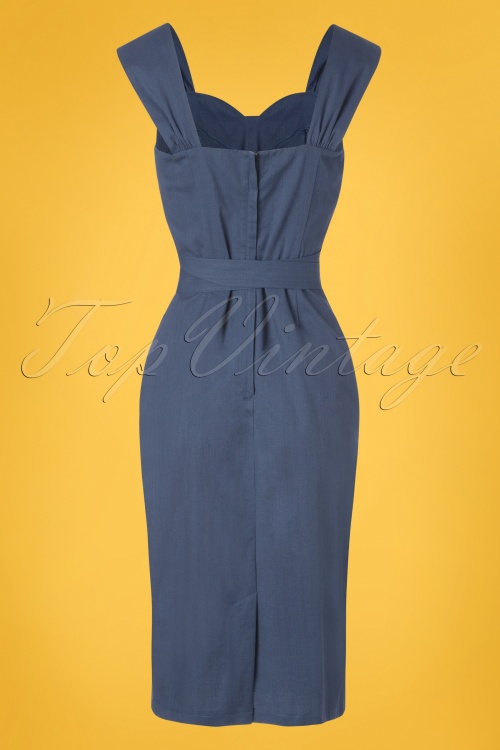 Collectif Clothing - Marlene Pencil Dress Années 50 en Bleu Marine 4