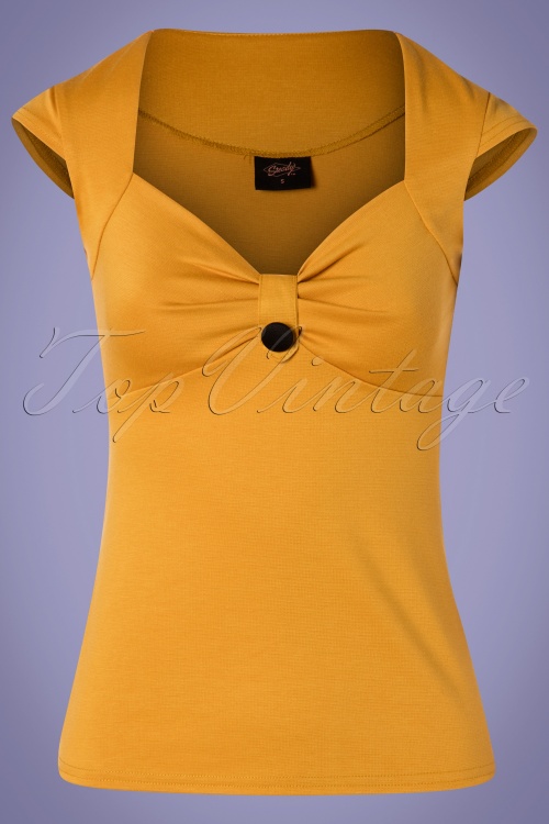 Steady Clothing - 50s Button Sweetheart Top in Mustard 2