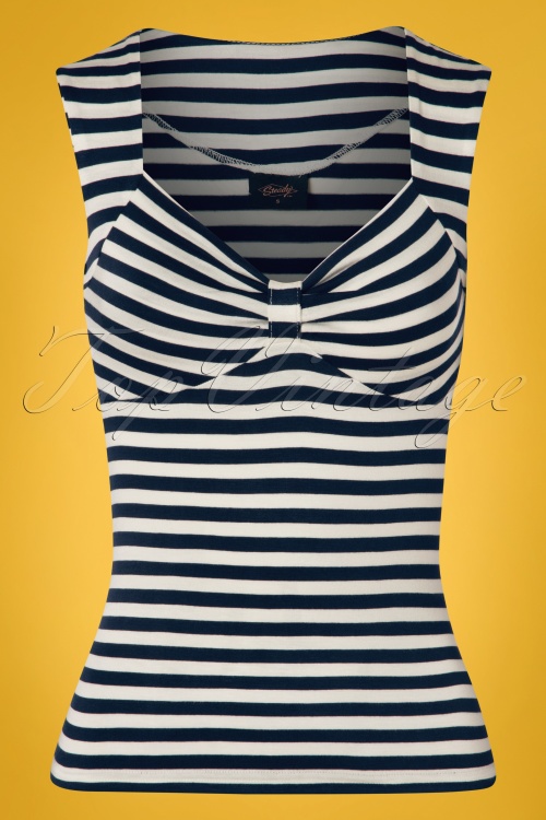 Steady Clothing - 50s Sweetheart Sleeveless Top in Navy and Ivory